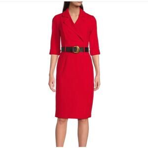 Donna Karan Dress Size 10 Large Red Blazer Dress Belted Midi Work Mixer Cocktail
